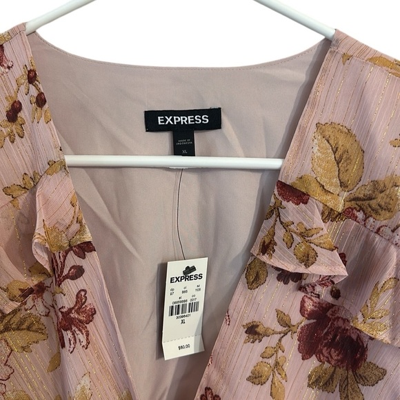 Y2K Express Fairy Cottagecore Floral Top XL Pink Sparkly - Picture 2 of 3